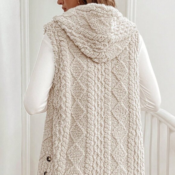 Apricot Casual Women's Hooded Sleeveless Fuzzy Coat - Picture 2 of 7